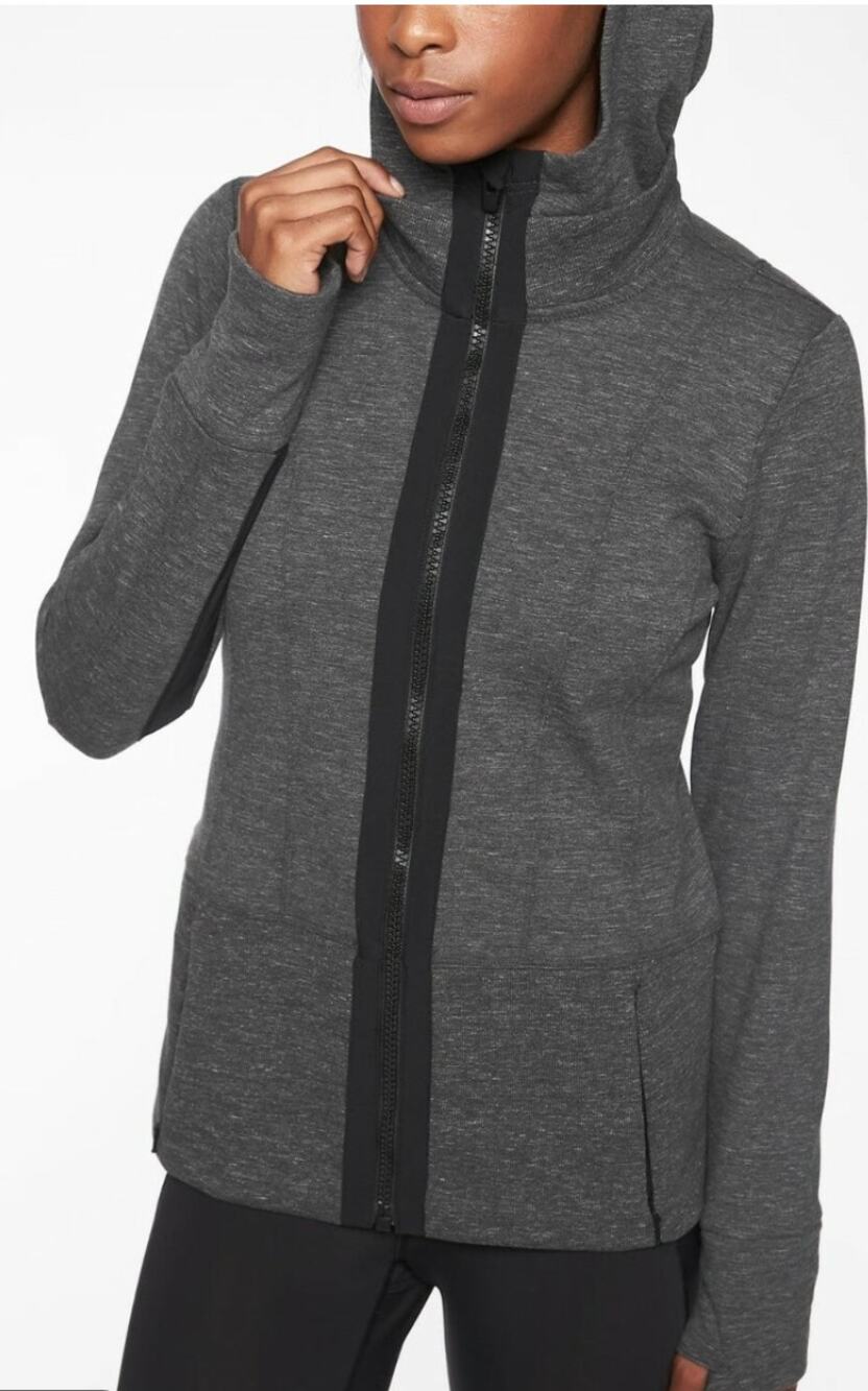 Athleta Fitted Victory Hoodie Charcoal Gray Black Heather Space Dye Medium